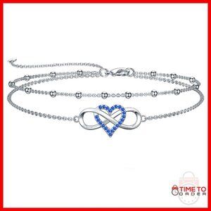 925 Sterling Silver Infinity Heart Evil Eye Anklet Bracelet for Women